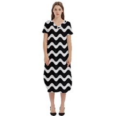 Wave Pattern Wavy Halftone T-shirt Midi Dress With Pockets