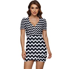 Wave Pattern Wavy Halftone Low Cut Cap Sleeve Mini Dress by Loisa77