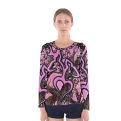 Pink Browning Deer Glitter Camo Camouflage Women s Long Sleeve T-shirt