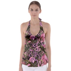 Pink Browning Deer Glitter Camo Camouflage Tie Back Tankini Top by Loisa77