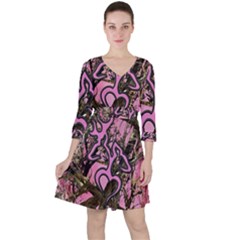 Pink Browning Deer Glitter Camo Camouflage Quarter Sleeve Ruffle Waist Dress by Loisa77