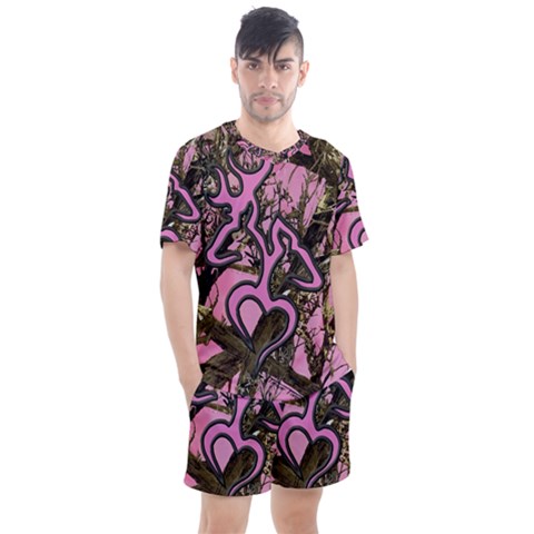 Pink Browning Deer Glitter Camo Camouflage Men s Mesh T-shirt And Shorts Set by Loisa77