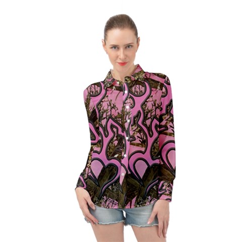 Pink Browning Deer Glitter Camo Camouflage Long Sleeve Chiffon Shirt by Loisa77