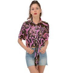 Pink Browning Deer Glitter Camo Camouflage Tie Front Shirt  by Loisa77