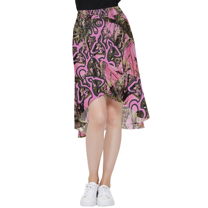 Pink Browning Deer Glitter Camo Camouflage Frill Hi Low Chiffon Skirt