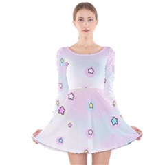 Stars Cute Pastel Pattern Rainbow Long Sleeve Velvet Skater Dress