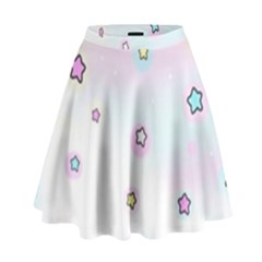 Stars Cute Pastel Pattern Rainbow High Waist Skirt by Loisa77