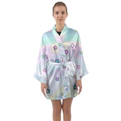 Stars Cute Pastel Pattern Rainbow Long Sleeve Satin Kimono by Loisa77