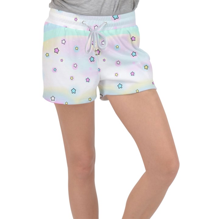 Stars Cute Pastel Pattern Rainbow Women s Velour Lounge Shorts