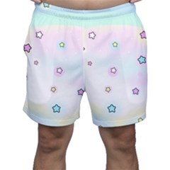 Stars Cute Pastel Pattern Rainbow Men s Shorts by Loisa77