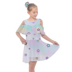 Stars Cute Pastel Pattern Rainbow Kids  Shoulder Cutout Chiffon Dress by Loisa77