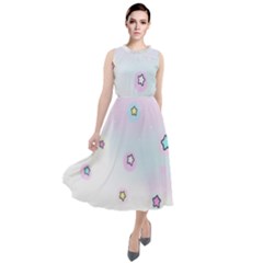 Stars Cute Pastel Pattern Rainbow Round Neck Boho Dress by Loisa77