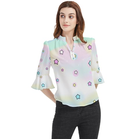 Stars Cute Pastel Pattern Rainbow Loose Horn Sleeve Chiffon Blouse by Loisa77