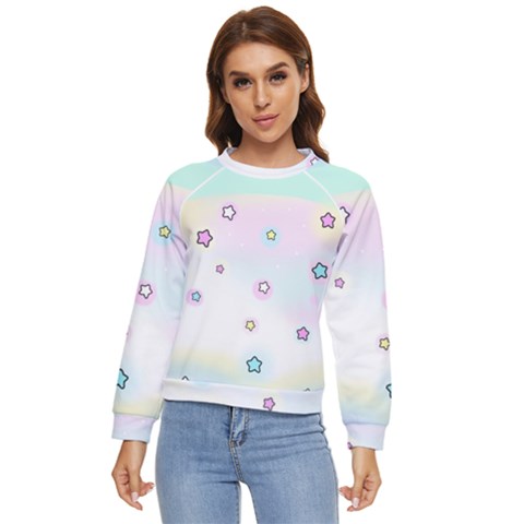 Stars Cute Pastel Pattern Rainbow Women s Long Sleeve Raglan T-shirt by Loisa77