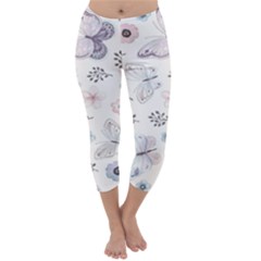 Butterflies Cute Flower Pastel Pattern Capri Winter Leggings 