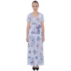 Butterflies Cute Flower Pastel Pattern High Waist Short Sleeve Maxi Dress by Loisa77