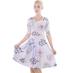 Butterflies Cute Flower Pastel Pattern Quarter Sleeve A-line Dress by Loisa77