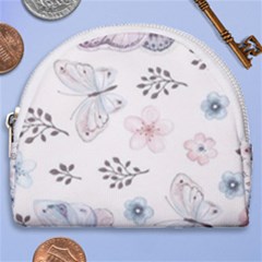 Butterflies Cute Flower Pastel Pattern Horseshoe Style Canvas Pouch by Loisa77