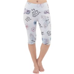 Butterflies Cute Flower Pastel Pattern Lightweight Velour Cropped Yoga Leggings