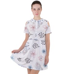 Butterflies Cute Flower Pastel Pattern Short Sleeve Shoulder Cut Out Dress  by Loisa77