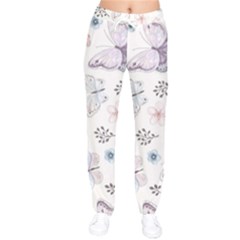 Butterflies Cute Flower Pastel Pattern Women Velvet Drawstring Pants