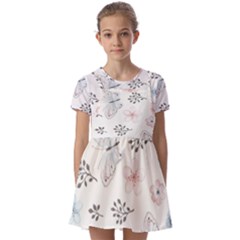 Butterflies Cute Flower Pastel Pattern Kids  Short Sleeve Pinafore Style Dress by Loisa77