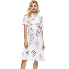 Butterflies Cute Flower Pastel Pattern Button Top Knee Length Dress by Loisa77