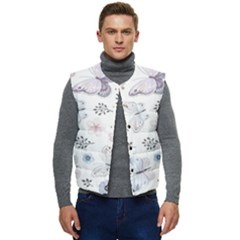 Butterflies Cute Flower Pastel Pattern Men s Button Up Puffer Vest	