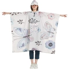 Butterflies Cute Flower Pastel Pattern Women s Hooded Rain Ponchos