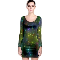 Stars Coloured Lights Background Long Sleeve Bodycon Dress by Loisa77