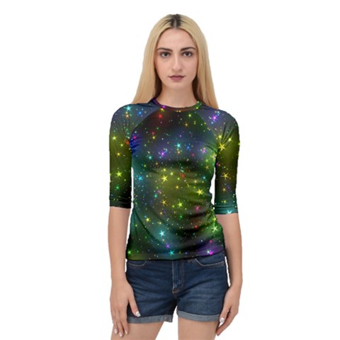 Stars Coloured Lights Background Quarter Sleeve Raglan T-shirt by Loisa77