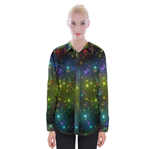 Stars Coloured Lights Background Womens Long Sleeve Shirt by Loisa77