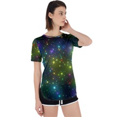 Stars Coloured Lights Background Perpetual Short Sleeve T-shirt by Loisa77