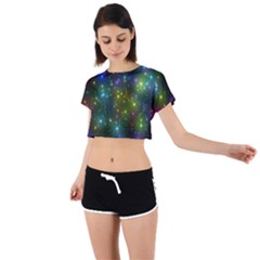 Stars Coloured Lights Background Tie Back Short Sleeve Crop T-shirt by Loisa77