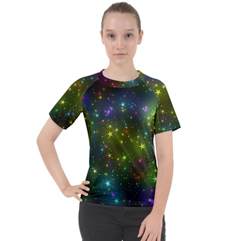 Stars Coloured Lights Background Women s Sport Raglan T-shirt by Loisa77