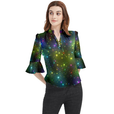 Stars Coloured Lights Background Loose Horn Sleeve Chiffon Blouse by Loisa77