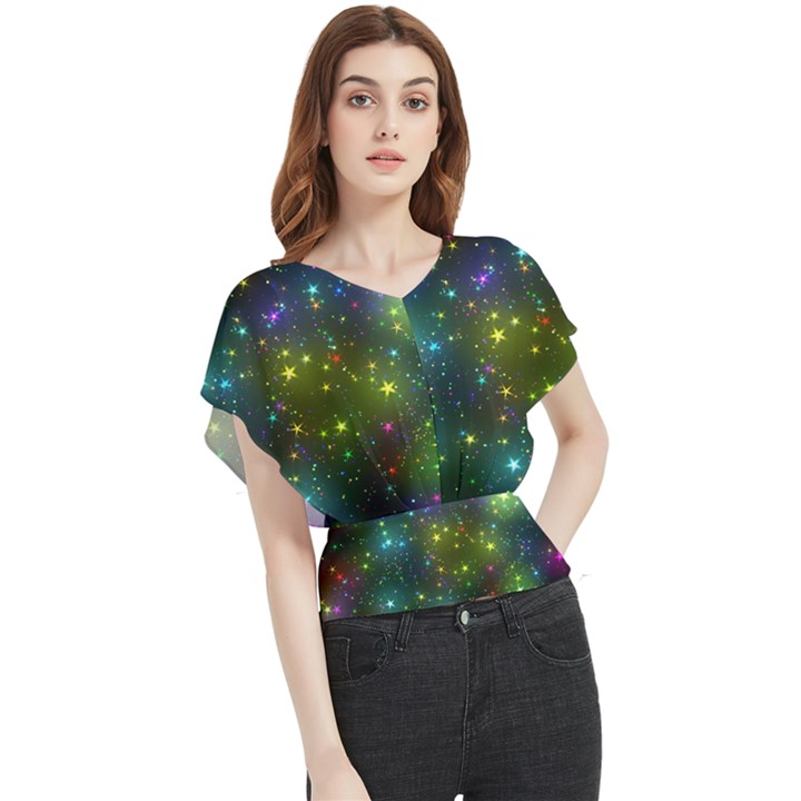 Stars Coloured Lights Background Butterfly Chiffon Blouse