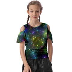 Stars Coloured Lights Background Kids  Butterfly Cutout T-shirt by Loisa77