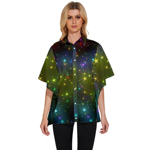 Stars Coloured Lights Background Women s Batwing Button Up Shirt by Loisa77