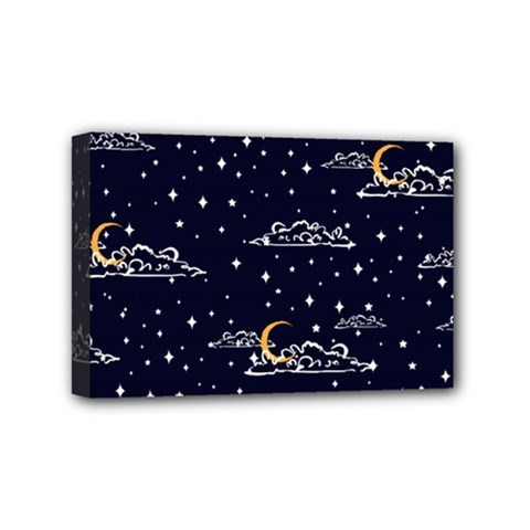 Hand Drawn Scratch Style Night-sky-with-moon-cloud Space Among-stars-seamless Pattern Vector Design Mini Canvas 6  X 4  (stretched) by Ket1n9