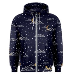 Hand Drawn Scratch Style Night-sky-with-moon-cloud Space Among-stars-seamless Pattern Vector Design Men s Zipper Hoodie by Ket1n9