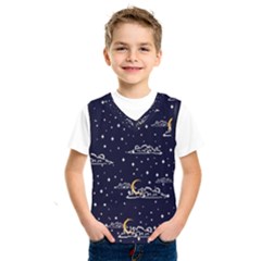 Hand Drawn Scratch Style Night-sky-with-moon-cloud Space Among-stars-seamless Pattern Vector Design Kids  Basketball Tank Top by Ket1n9