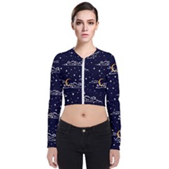 Hand Drawn Scratch Style Night-sky-with-moon-cloud Space Among-stars-seamless Pattern Vector Design Long Sleeve Zip Up Bomber Jacket by Ket1n9