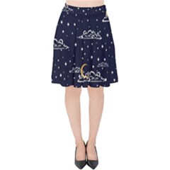 Hand Drawn Scratch Style Night-sky-with-moon-cloud Space Among-stars-seamless Pattern Vector Design Velvet High Waist Skirt by Ket1n9