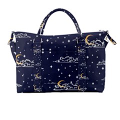 Hand Drawn Scratch Style Night-sky-with-moon-cloud Space Among-stars-seamless Pattern Vector Design Carry-on Travel Shoulder Bag by Ket1n9