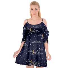 Hand Drawn Scratch Style Night-sky-with-moon-cloud Space Among-stars-seamless Pattern Vector Design Cutout Spaghetti Strap Chiffon Dress by Ket1n9