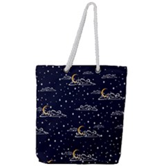 Hand Drawn Scratch Style Night-sky-with-moon-cloud Space Among-stars-seamless Pattern Vector Design Full Print Rope Handle Tote (large) by Ket1n9