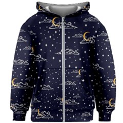 Hand Drawn Scratch Style Night-sky-with-moon-cloud Space Among-stars-seamless Pattern Vector Design Kids  Zipper Hoodie Without Drawstring