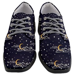 Hand Drawn Scratch Style Night-sky-with-moon-cloud Space Among-stars-seamless Pattern Vector Design Women Heeled Oxford Shoes by Ket1n9