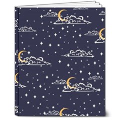 Hand Drawn Scratch Style Night-sky-with-moon-cloud Space Among-stars-seamless Pattern Vector Design 8  X 10  Hardcover Notebook by Ket1n9